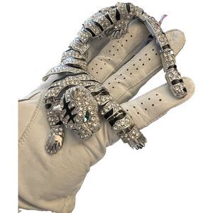 old money retro estate statement large 10'' long rhinestone silver tiger brooch